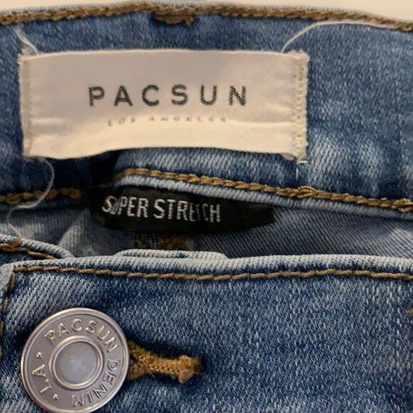 PACSUN blue stretch ankle jeggings embroidered rose detail medium wash SZ 28 - Picture 6 of 12